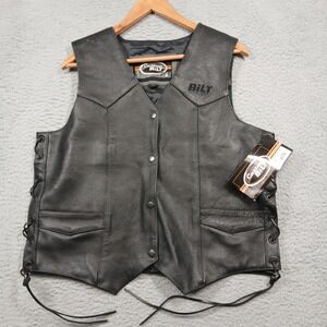 Custom BILT Men's Leather Motorcycle Vest 2XL Black Genuine Leather Lace-Up NWT
